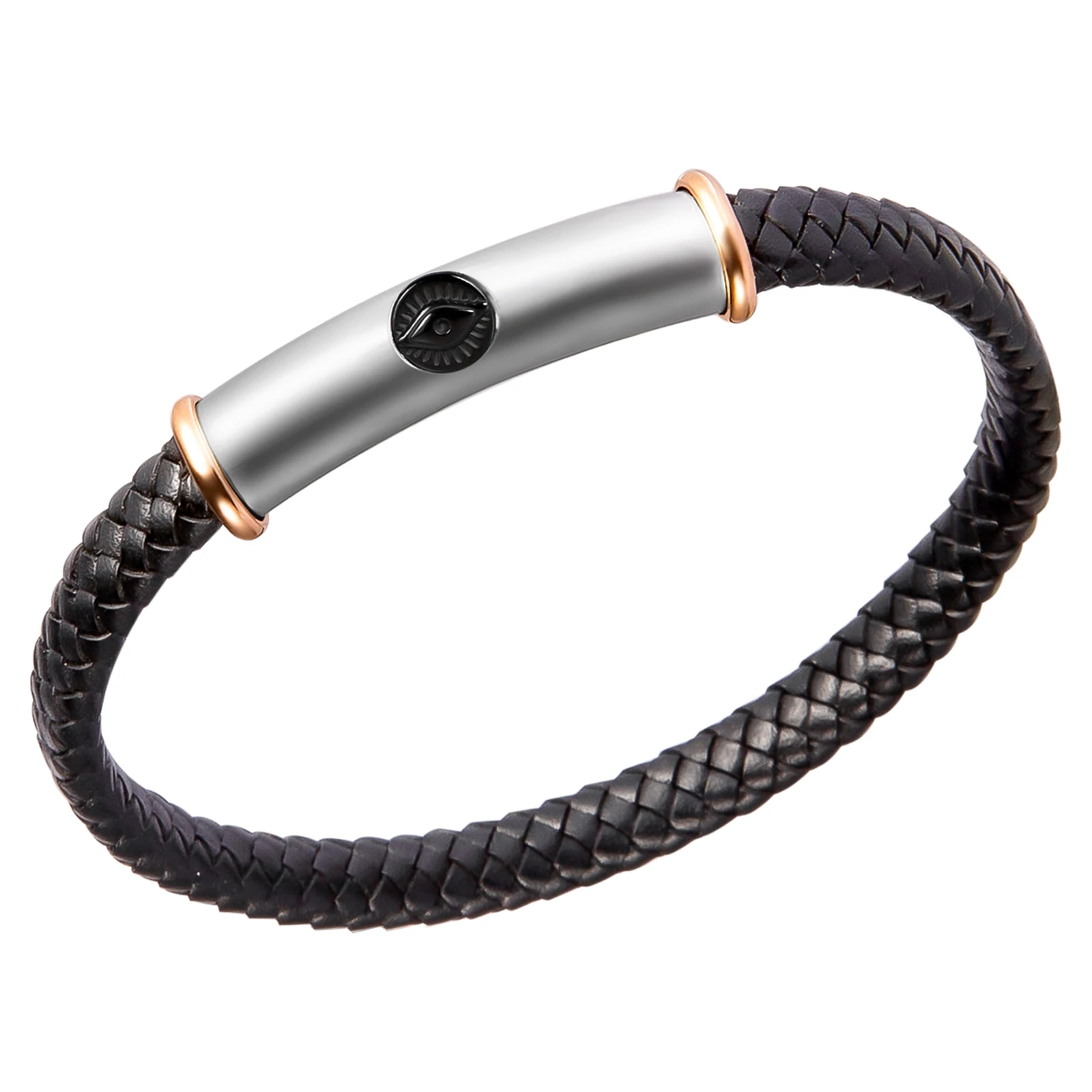 

Evil Eye Angel Wing Half Moon Black Braided Genuine Leather Cuff Bracelets,Men 316L Stainless steel Leather Bracelet for boys
