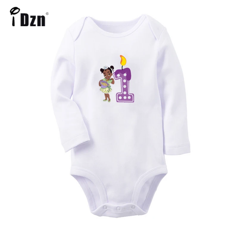 

Cute Little Tiana Cinderella 1st Birthday Candle Newborn Baby Bodysuit Toddler Onesies Jumpsuit Cotton Clothes Birthday Gift
