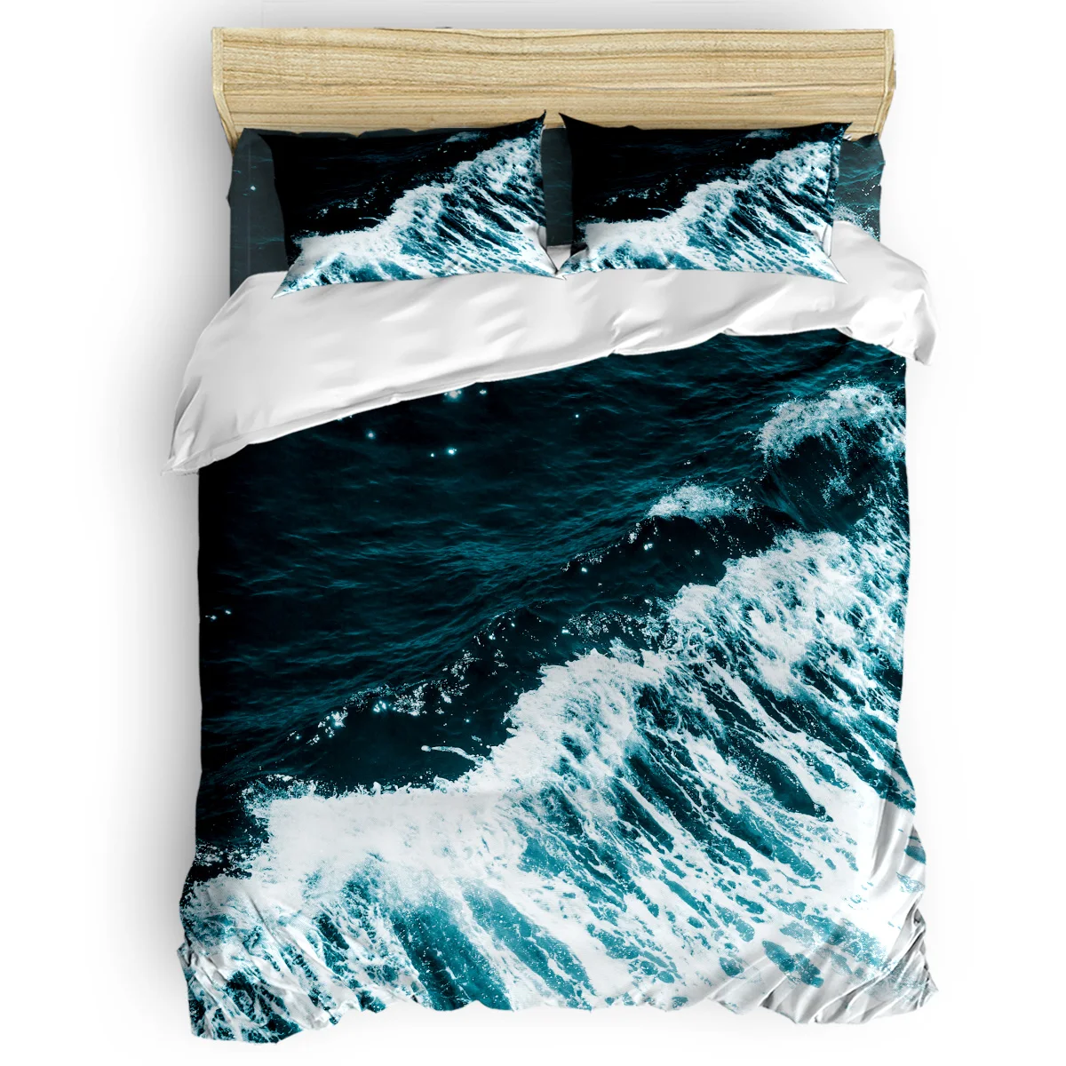 

Blue Sea Waves Duvet Cover Set Vintage Floral Art Design Collection of 3/4pcs Bedding Set Bed Sheet Pillowcases Cover Set