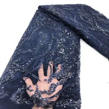 

Embroidery beaded french lace fabric African tulle lace Sewing Nigerian lace fabric 2020 high quality for wedding dress JH400-44