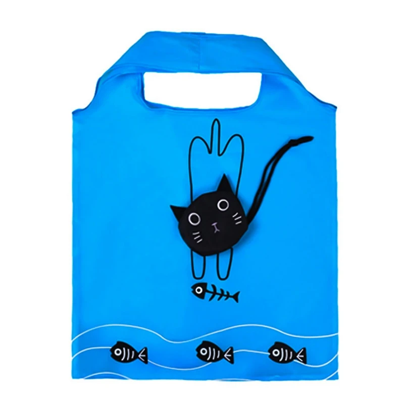 

New Cartoon Shopping Tote Cute Cat Animals Folding Useful Nylon Foldable Eco Bag Reusable Shopping Bags