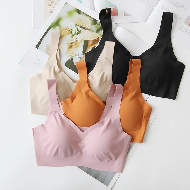 

Roseheart Women Fashion Pink Orange Wireless Padded Bras Sexy One-Piece Bras Bralette Underwear Cup A B Female Push Up Bras