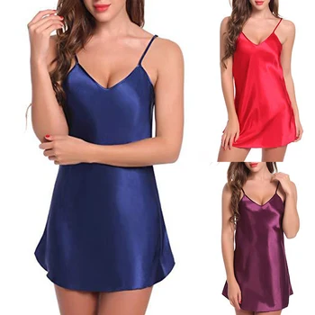

Women Pajama Sleepwear Satin Silk Mini Sleep Dress Sexy Spaghetti Strap Lady Lingerie Summer Sleepwear Female Pijama Mujer D30