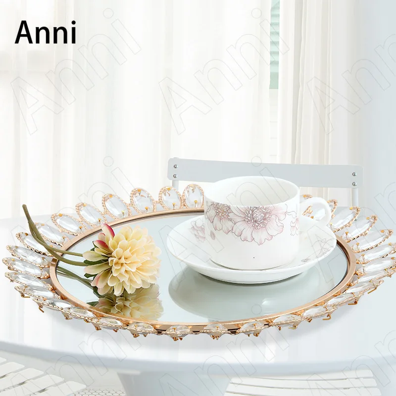 

Creative Sunflower Mirror Trays Decorative European Gilded Crystal Metal Embellishment Tea Cup Wine Storage Tray Home Decoration