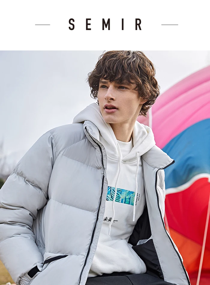 SEMIR пуховик для мужчин зима новая Корейская версия свободная теплая одежда модная куртка мужская со стоячим воротником