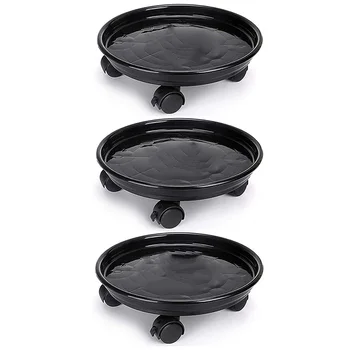 

Indoor Outdoor Planter Trolley Casters Round Flower Pot Rack on Rollers Dolly Holder on Wheels Plant Heavy Duty, 10.6 Inch, Blac