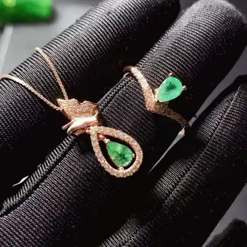 

Real Natural Emerald jewelry set Natural Real Emerald 925 sterling silver 1pc pendant,1pc ring