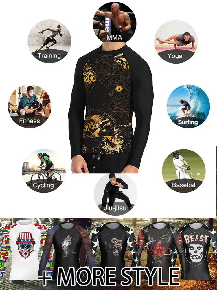 Men's Tiger Sun Protection Rash Guard Shirts Snorkeling Kayaking Sailing Clothing for Team Club