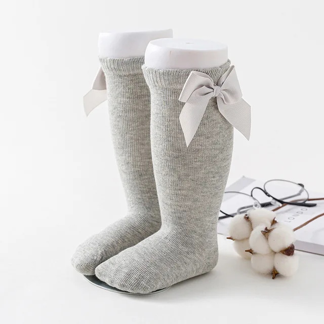 New Bow Winter Socks Baby Girls Kdis Newborn Socks Knee High Long Tube Socks Sokken Infant Girls Knee Socks High Quality - Цвет: gray