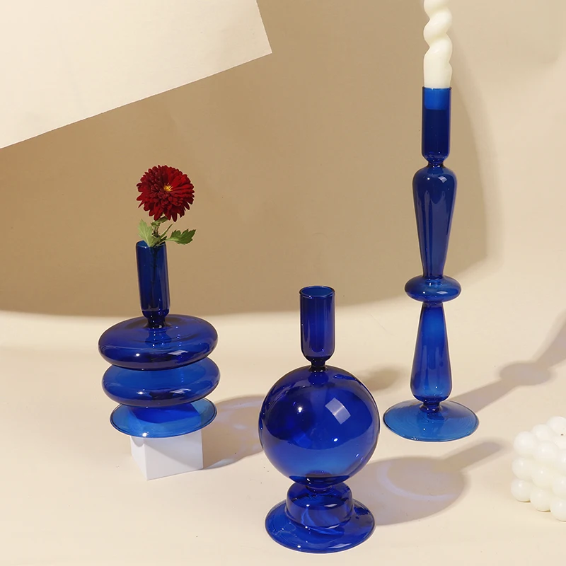 Blue Candle Holders Hydroponic glass vase Candlesticks for Dinner Wendding Party decoration Romantic candle holder home decor - Image 2