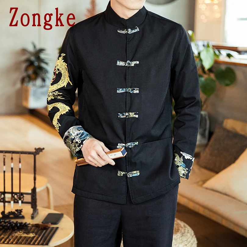 Zongke New Golden Dragon Embroidery Casual Jacket Men Coat Brand Slim Fit Bomber Jacket Male Windbreaker Men Coats M-5XL