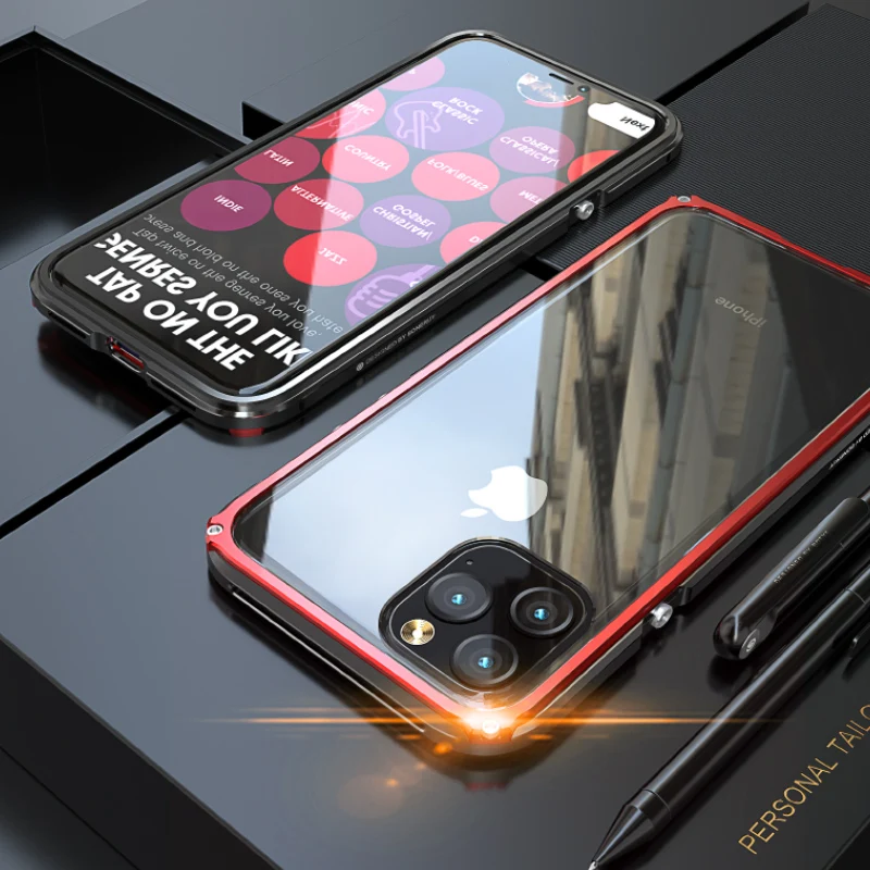 Роскошный металлический бампер для iPhone 11 Pro MAX чехол Алюминиевый металлический бампер+ прозрачный жесткий чехол-накладка для iPhone 11/Pro/Max чехол