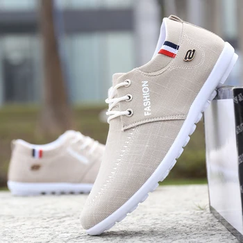 

Beige Canvas Shoes Men Casual Shoes New Breathable Mens Shoes For Men Shoes Lace Up Flats Shoes Male Sneakers Zapatos De Hombre