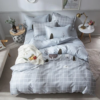 

Thumbedding Forest Bedding Set Queen Simple Fresh Fashion Light Blue Duvet Cover Grid King Full Twin Single Comfortable Bed Set