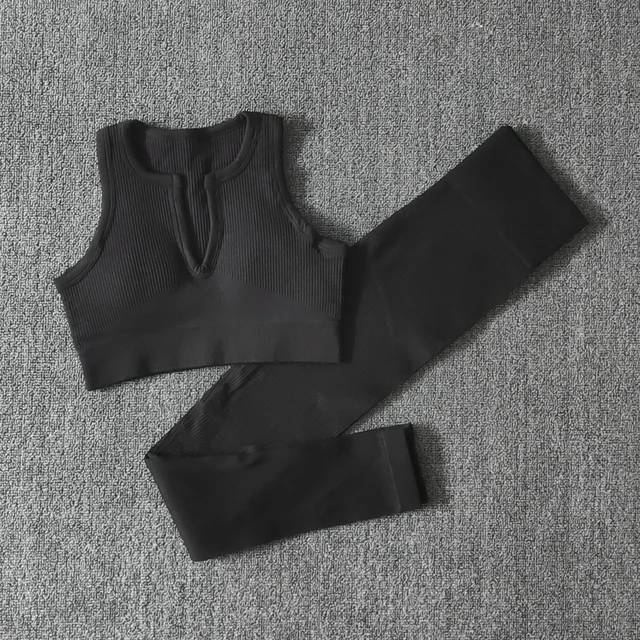 2/4/6PCS Seamless Women Yoga Set Workout Sportswear Fitness Bra Sport Pants Gym Clothing High Waist Leggings Shorts Sports Suits VestPantsBlack