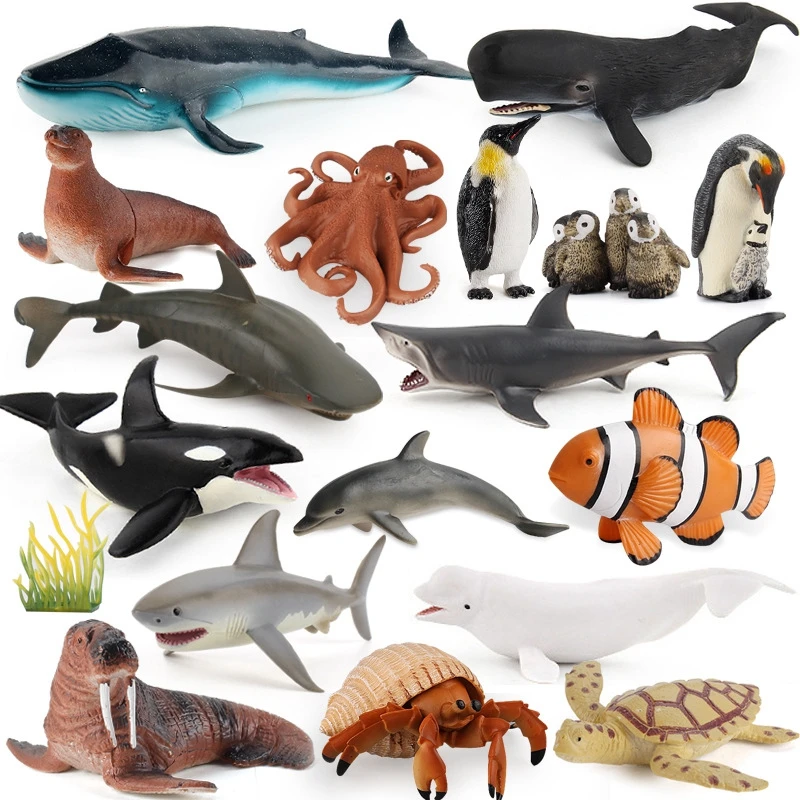 

Simulation Marine Sea Animal Model Great White Shark Dolphin Octopus Penguin Blue Whale Sea Turtle Crab Lobster Model Toys