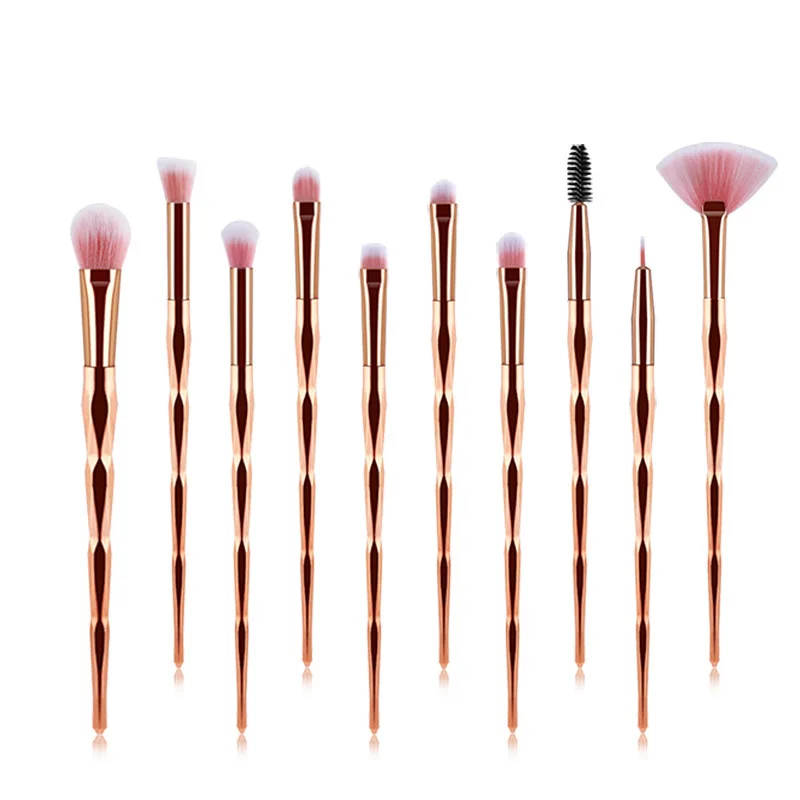 10Pcs Golden 20 шт набор алмазных кистей для макияжа, косметическая Кисть для макияжа, косметическая пудра, Тональная основа для растушевки тени для глаз кисточка для Бровей Ресниц - Handle Color: 10Pcs Golden