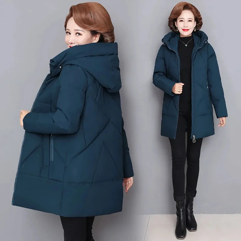 2025 New Winter Padded Jacket Mother Mid-Aged and elderly female Long Cotton-Padded Jacket Thick Parkas Mother Down Cotton Coat