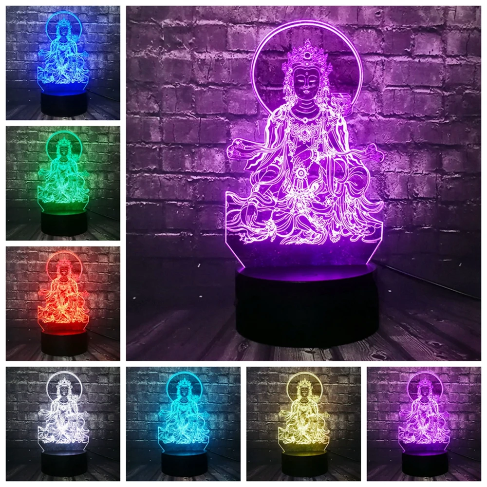 Светодиодный ночник религиозные верования 3D популярная Avalokitesvara лампа Будды домашний декор трещина Иллюзия для настроения Лава праздник друг подарок