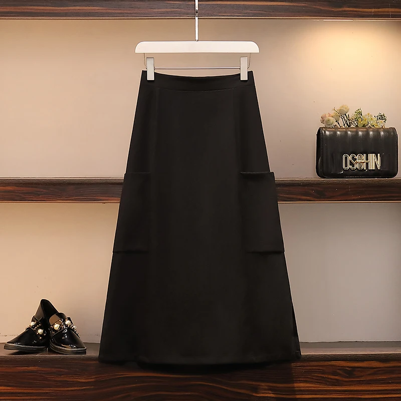 

COIGARSAM 4XL Plus Size Loose Women Long Skirt New Summer High Waist Skirts Black 2020