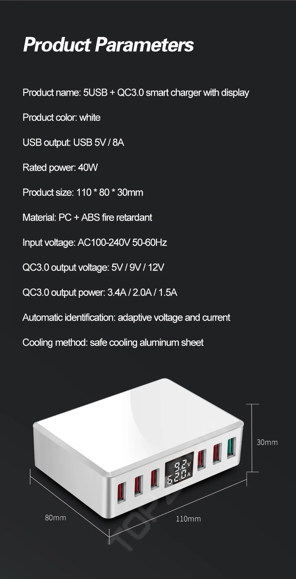 carregamento rápido inteligente lcd display digital multi-porto