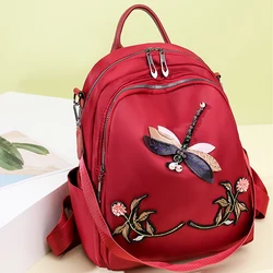 Fashion 3D Dragonfly Embroidery Women's Backpack Oxford Cloth Shoulder Bags For Teenagers Girl Large Capacity Travel School Bag