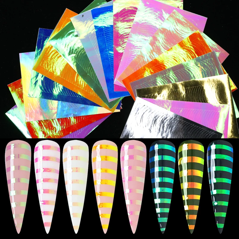 

3D Nail Sticker Color Polar-lights Nail Transfer Stripe Adhesive Colorful Nail Art Stickers DIY Design Decoration 1 Sheet