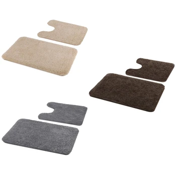 

Bathroom Rugs Set 2 Pieces - Shaggy Soft Bath Mat & U-Shaped Toilet Rug, Non-Slip Machine Wash/Dry Absorbent