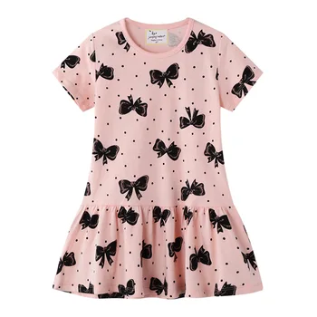 

2020 New Arrival Baby Girls Short sleeve bow print Dress pink colour cute dresses choose sizes