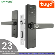 RAYKUBE – serrure de porte électronique Wifi, avec application Tuya, empreintes digitales, biométrique, carte intelligente, mot de passe, clé de déverrouillage à distance FG5 Plus