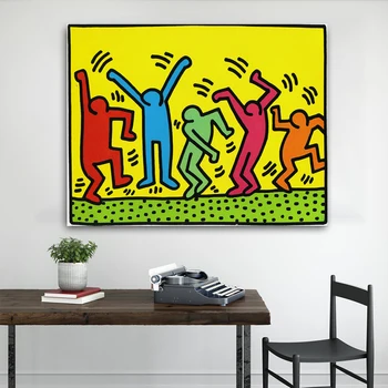 

Modular Canvas Home Decor Keith Haring Abstract Wall Art Watercolor Pictures HD Printed Paintings for Living Room Artwork Framed