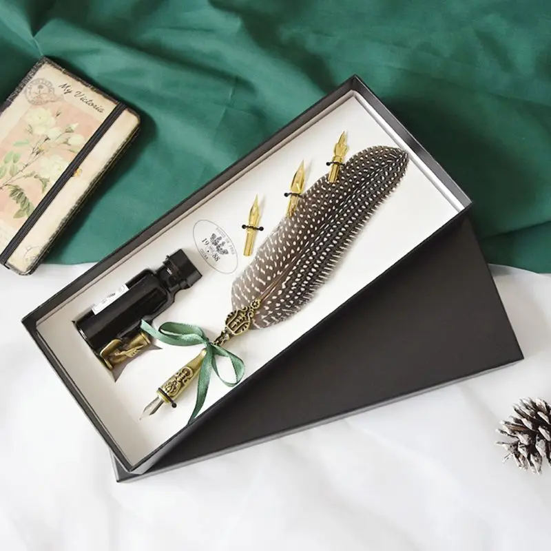 European Style Vintage Feather Pen Nibbed Dip Writing Ink Quill Pens Set for School Stationery Gifts Art Supplies