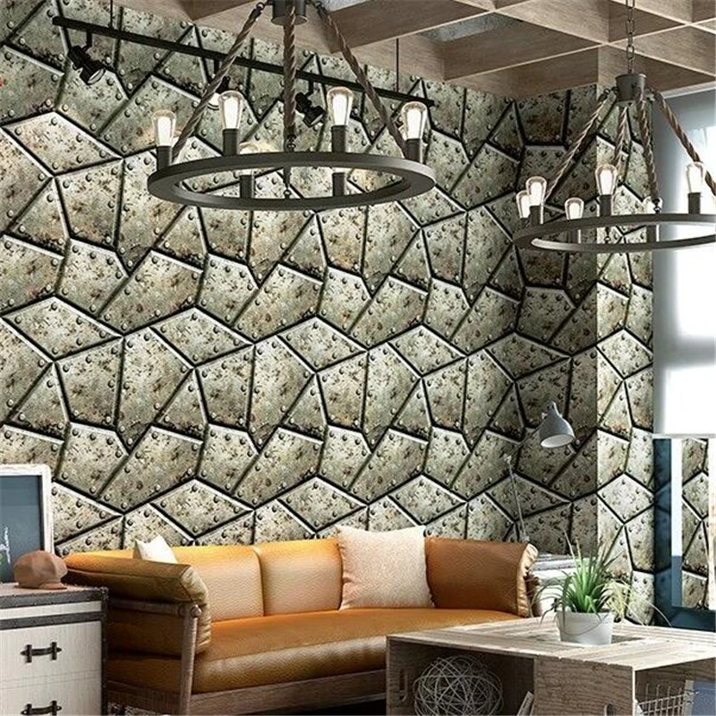 wellyu Retro nostalgic industrial wind wallpaper 3d bar grey coffee restaurant grill shop internet cafe background wall paper |