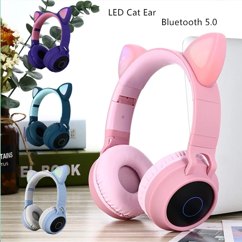 Наушники с шумоподавлением и кошачьими ушами оригинальные LED Bluetooth 5 0 для