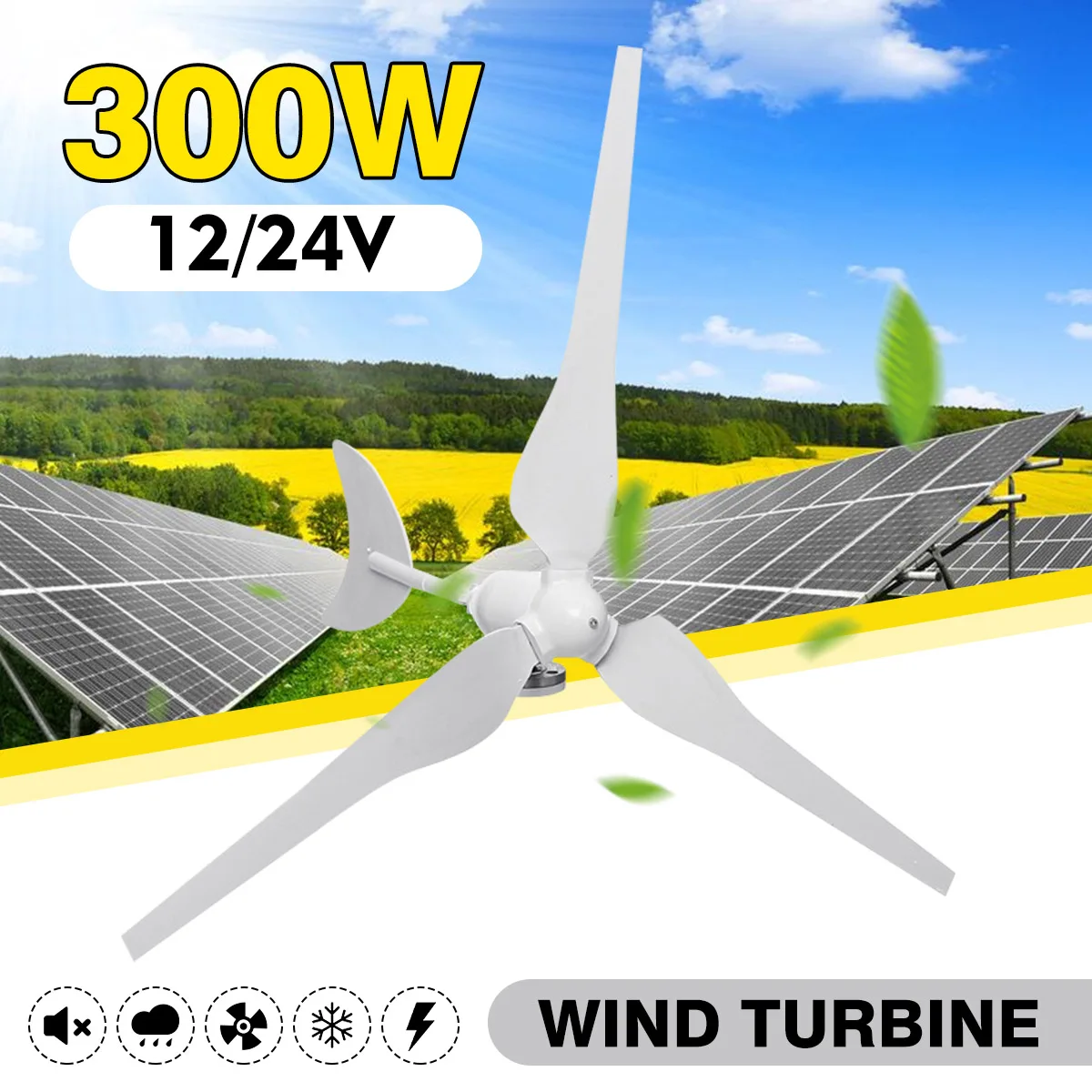 

Wind Generator AC12V/24V 300W Wind Turbines Wind Turbines Generator with 3 Nylon Fiber Blades for Home Solar Streetlight ,Boat
