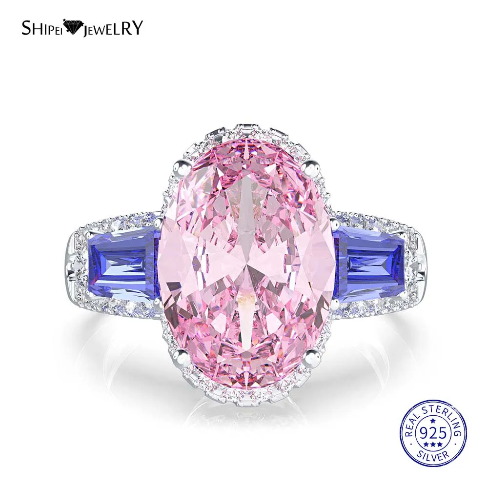 Shipei натуральный Moissianite кольцо для женщин стерлингового серебра 925 пробы овальное сапфировое цитрин Свадебное обручальное кольцо ювелирные украшения - Цвет камня: Blue-Pink Sapphire