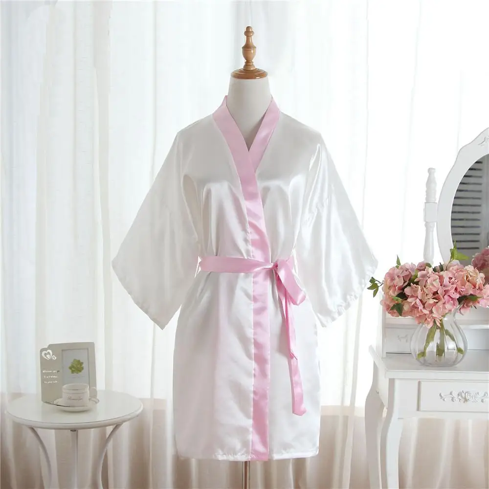 Черный Однотонный женский халат с красным поясом кимоно банное платье сексуальная гостиная миниатюрная Ночная Рубашка домашняя одежда v-образный вырез Половина рукава ночнушка - Цвет: White A