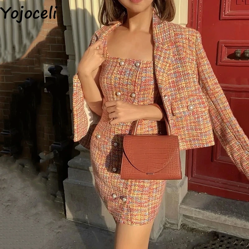 Yojoceli осенняя твидовая юбка с жемчужными пуговицами костюм зимний Повседневный