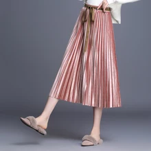 Новинка, женская одежда, теплая плиссированная юбка с высокой талией, плиссированная юбка средней длины, Женская плиссированная юбка, текстурированная элегантная Зимняя юбка