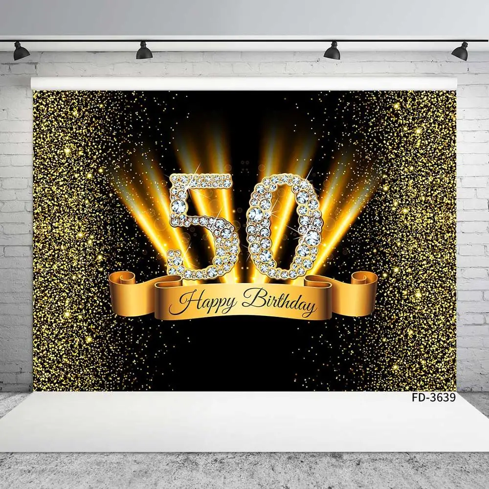Happy 50th 40 30 25 18 Birthday Party Photo Background Props Gold Polka Dot Sequins Poster Photography Backdrops Photo Studio photo backdrop
