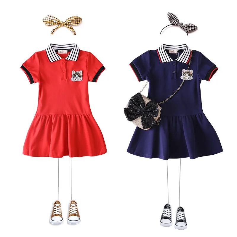 

2019 New Fashion Baby Girls Summer Cute Dresses Cartoon Cat Pattern Printing Short Sleeves Infant Girls Casual Dresses