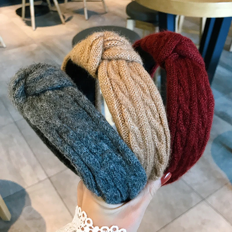 

Haimeikang Autumn Winter Thickening Headband Weaving 4 cm Wide-brimmed Bezel Head Hoop Knitting Wool Hair Accessories