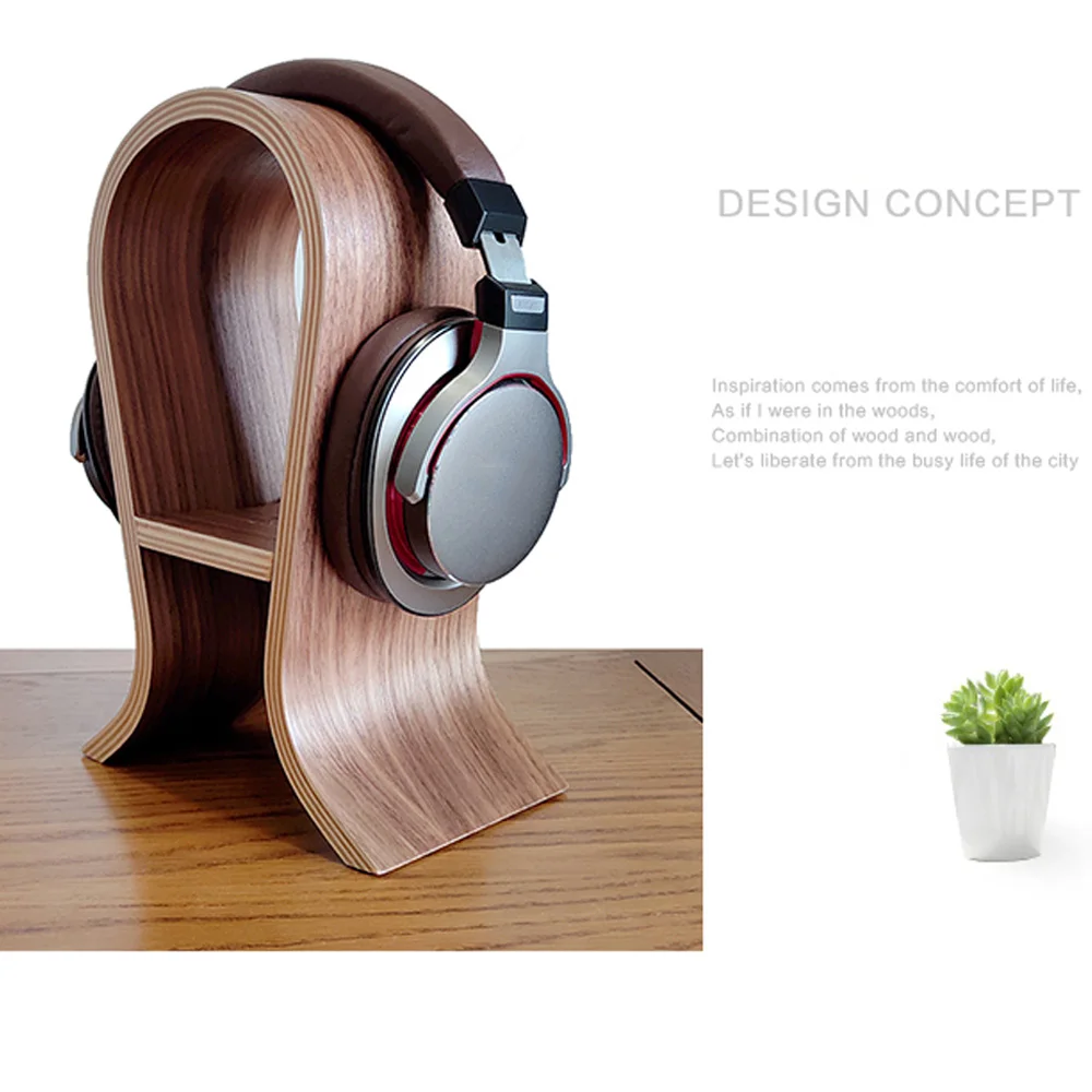 JINSERTA U Shape Wooden Headphones Stand Multi function Holder Universal Headset Desk Display Shelf Rack Hanger