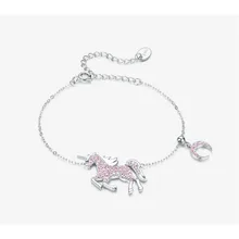 Licorne Moon цепочка с лошадью браслеты 925 пробы серебро Femme Pegasus Дизайн Ювелирные изделия Розовый CZ Bijoux для девочки SCB155