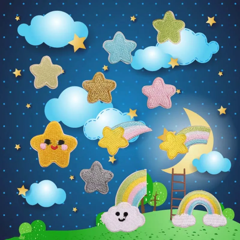 

10pcs Cute Stars Rainbow Patch for Clothing Iron on Embroidered Sewing Applique Cute Sew On Fabric Badge DIY Apparel Accessories