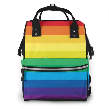 

Striped Multicolored Rainbow Nappy Backpack Mummy Bag Large Capacity Mom Baby Multi-function Waterproof Travel Diaper Bags