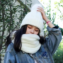 Yo-Young, 2 шт., женская зимняя вязаная шапка, шарф для девочек, теплая шапочка-бини с помпоном, шапочки с помпоном, шапки, шапка для женщин