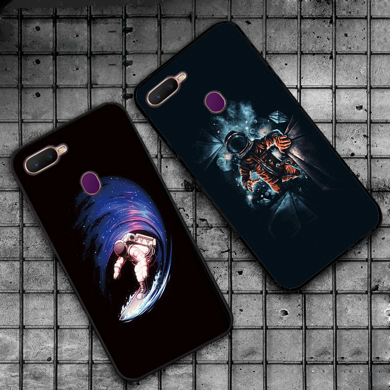 

For OPPO AX7 Case 6.2'' Silicone Soft Phone Case For OPPO A7 OPPOA7 CPH1901 Case Cute Astronaut Black TPU Protective Cover Coque