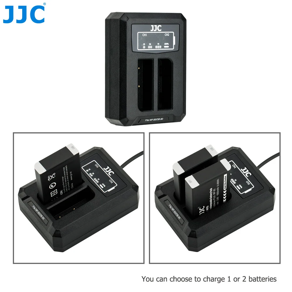 Зарядное устройство JJC с двумя аккумуляторами USB для Fujifilm зарядное NP95 Ricoh