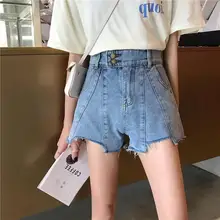 

Shorts Women Summer Denim High-waist Solid 2XL Buttons All-match Ulzzang A-line Wide-leg Holes Vintage Students Chic Simple New